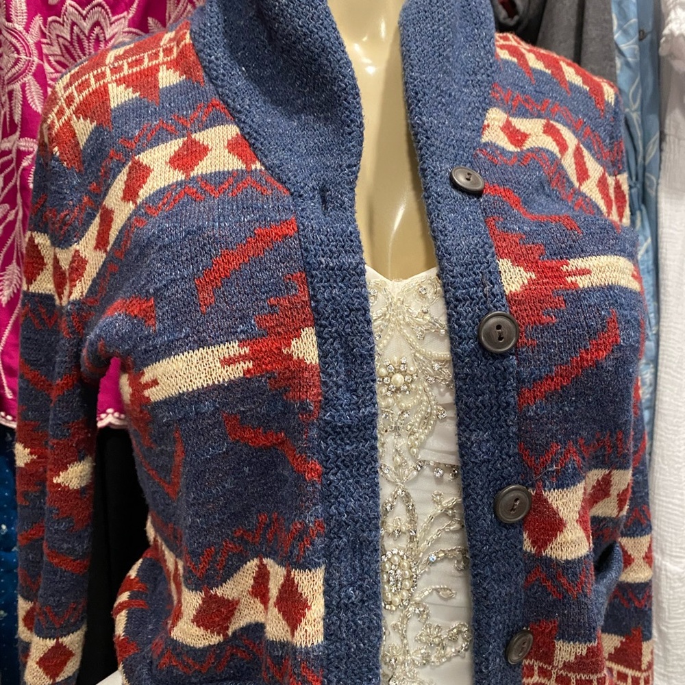 Denim and supply Blue and Red Patterned Cardigan